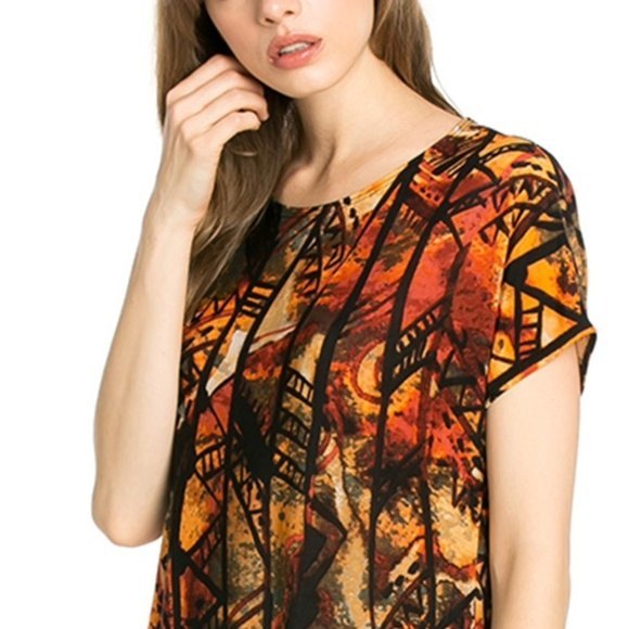 AZULES Ethnic Top Afrocentric Short Sleeve Popover Stretch Knit Tunic - Picture 9 of 10